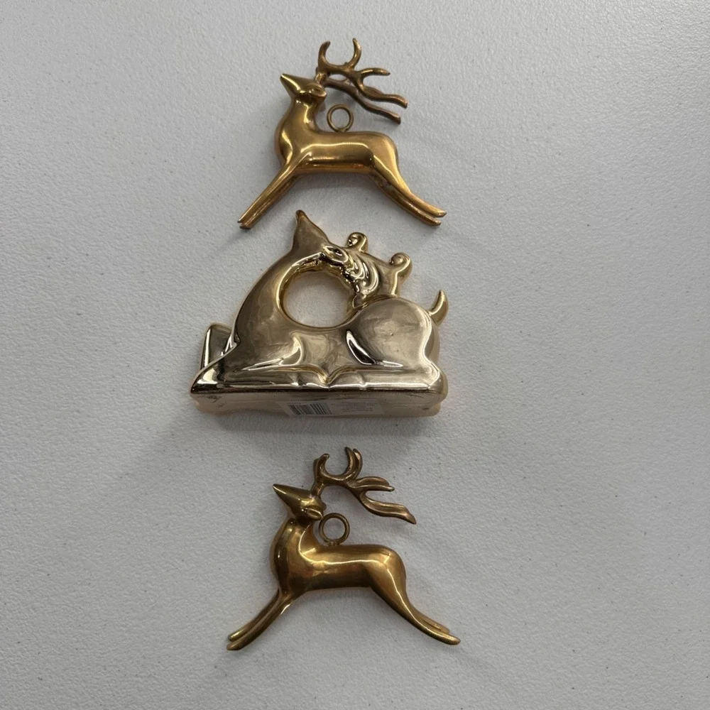 Gold & Brass Reindeer Figurines Set Of‎ 3 Holiday Decor Greenbrier International